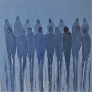 Jo Holdsworth - Lost City Crowd - Oil on canvas 54 x 54 cm